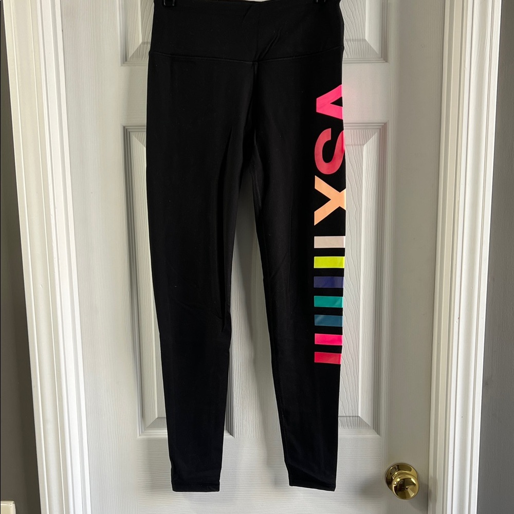Victoria's Secret Sport Black Leggings with Multicolor Side Logo